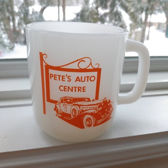 Vintage Milkglass Mug "Pete's Auto Centre" Retro Car Mechanic #2 - Picture 3 of 11